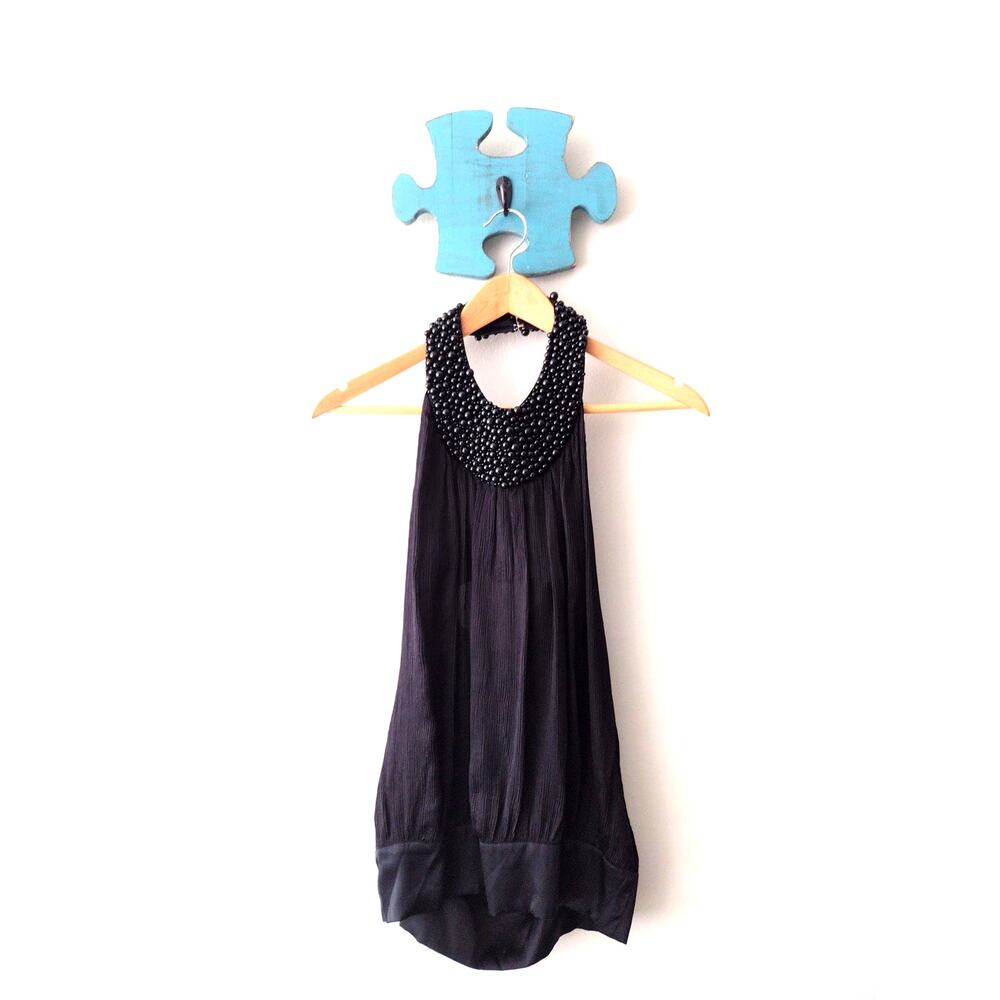 NWT Bebe Black Beaded Halter Party Top XXS